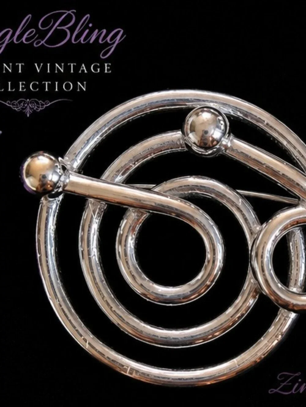 Vintage Modernist Abstract Swirl Brooch Silver Tone Mid Century Atomic Statement